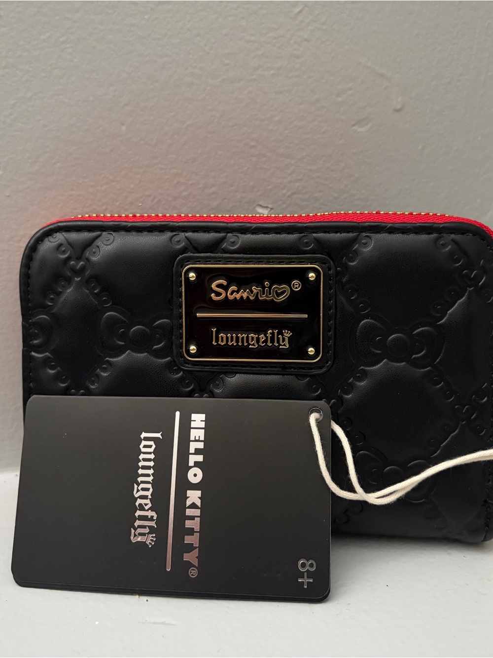 Sanrio Black Quilted Hello Kitty Wallet with Red Zip